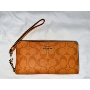 Coach Long Zip Around Wallet In Signature Canvas Orange